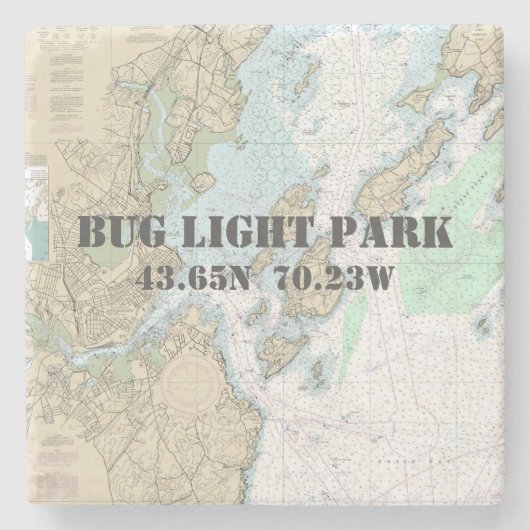 Bug Light Park, Maine Authentic Boating Chart ストーンコースター (正面)