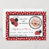 Bug Photo Birth Announcement 5x7深紅の女性 案内状 (正面/裏面)