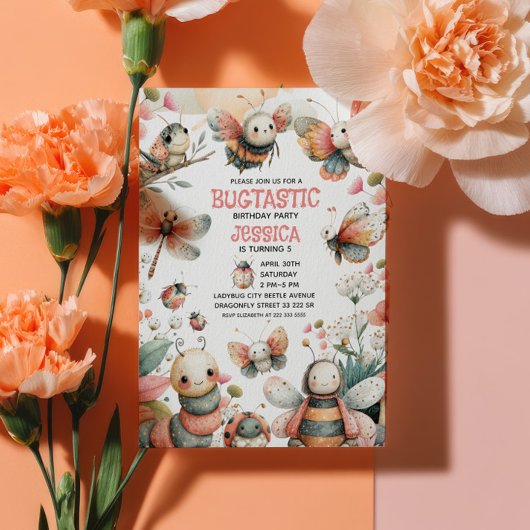 Bug - Themed Whimsical Insects Cute Kids' Birthday 招待状