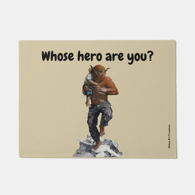 Bugbear Hero救助子供のファンタジーアートドアマット ドアマット (正面)