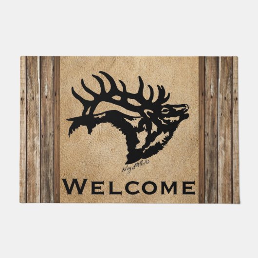 Bugling Bull Elk Welcome Doormat ドアマット (正面)