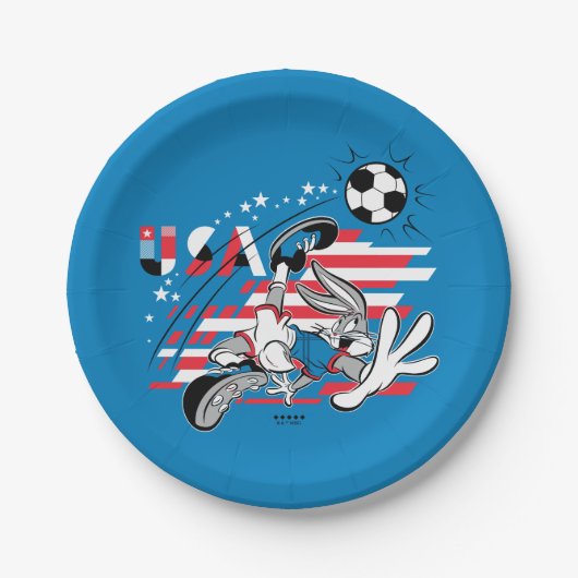 BUGS BUNNY™ アメリカ代表サッカーデザイン ペーパープレート (正面)