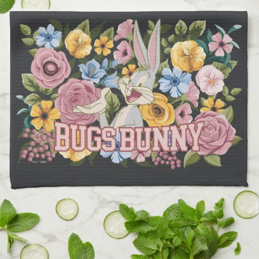 BUGS BUNNY™ フラワーステッチグラフィック キッチンタオル (折り畳み)