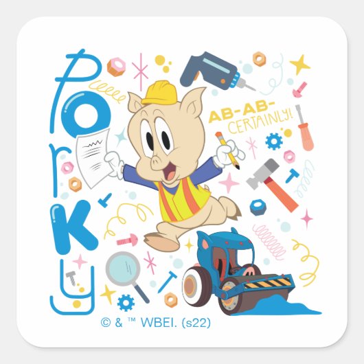 BUGS BUNNY BUILDERS™| ポーキー・ピッグの工事道具 スクエアシール (正面)
