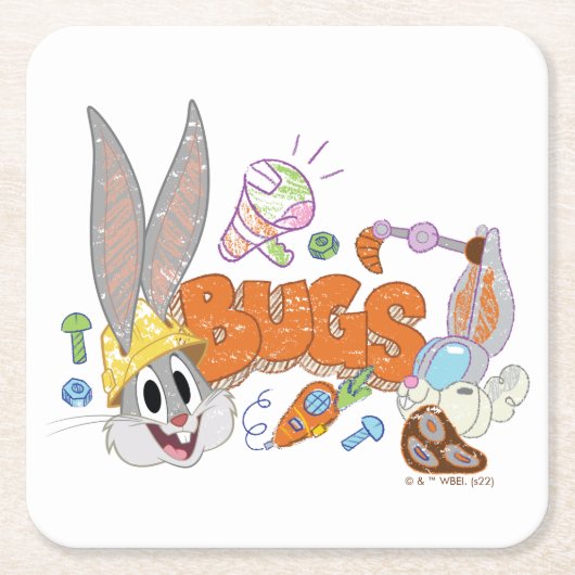 BUGS BUNNY BUILDERS™| BUGS BUNNY™ スケッチアート スクエアペーパーコースター (正面)