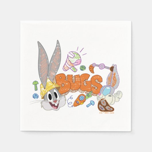 BUGS BUNNY BUILDERS™| BUGS BUNNY™ Sketch Art スタンダードカクテルナプキン (正面)