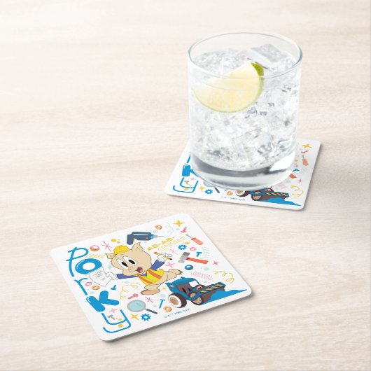 BUGS BUNNY BUILDERS™| Porky Pig Work Tools スクエアペーパーコースター (インサイチュ)