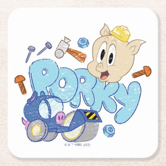 BUGS BUNNY BUILDERS™| Porky Sketch Art スクエアペーパーコースター (正面)