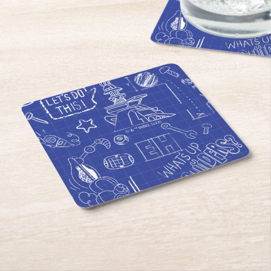 BUGS BUNNY BUILDERS™| Sketch Blueprint Pattern スクエアペーパーコースター (アングル)