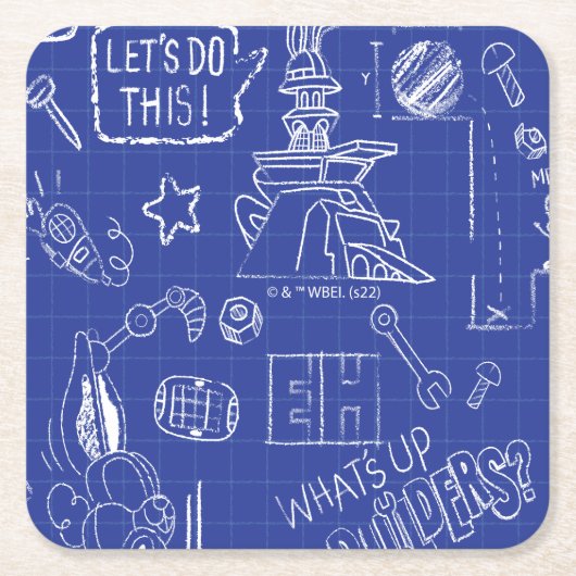 BUGS BUNNY BUILDERS™| Sketch Blueprint Pattern スクエアペーパーコースター (正面)