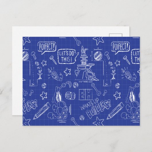 BUGS BUNNY BUILDERS™| Sketch Blueprint Pattern ポストカード (正面/裏面)