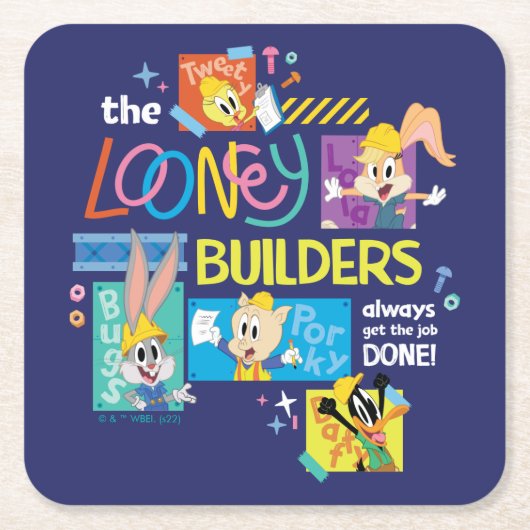 BUGS BUNNY BUILDERS™| The Looney Builders Collage スクエアペーパーコースター (正面)