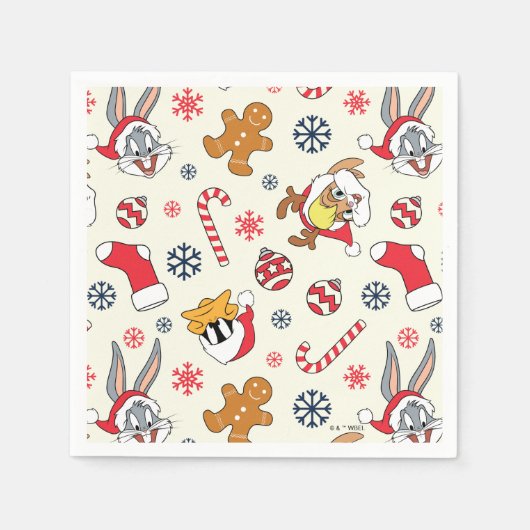 BUGS BUNNY™、DAFFY DUCK™ & ローラのクリスマスパターン スタンダードカクテルナプキン (正面)