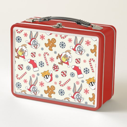 BUGS BUNNY™、DAFFY DUCK™ & ローラのクリスマスパターン メタルランチボックス (正面)