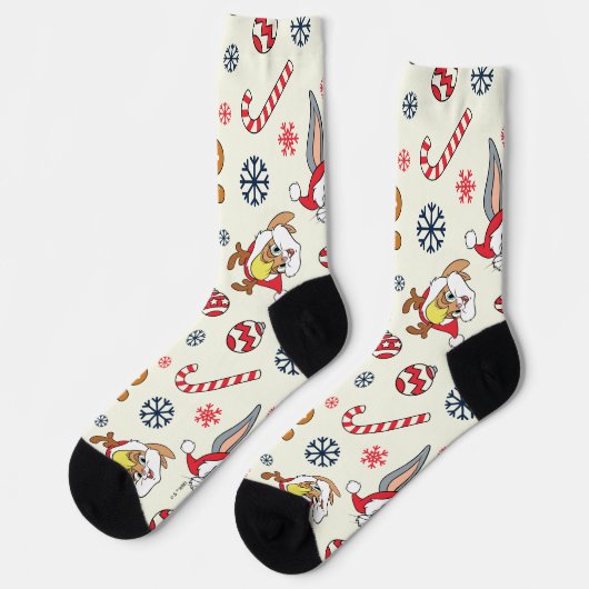 BUGS BUNNY™、DAFFY DUCK™ & ローラ・クリスマスパターン ソックス (左)