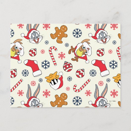 BUGS BUNNY™、DAFFY DUCK™ & ローラ・クリスマスパターン ポストカード (正面)