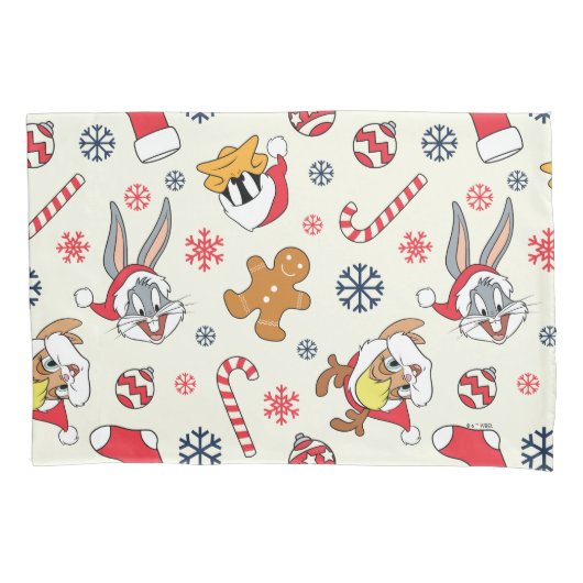 BUGS BUNNY™、DAFFY DUCK™ & ローラ・クリスマスパターン 枕カバー (正面)