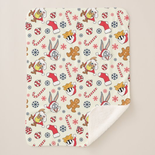 BUGS BUNNY™, DAFFY DUCK™ & Lola Christmas Pattern シェルパブランケット (正面)