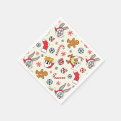 BUGS BUNNY™, DAFFY DUCK™ & Lola Christmas Pattern スタンダードカクテルナプキン (角)