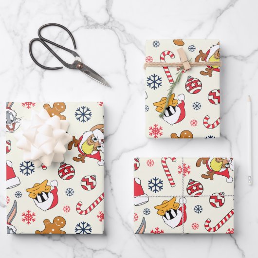BUGS BUNNY™, DAFFY DUCK™ & Lola Christmas Pattern ラッピングペーパーシート (正面)