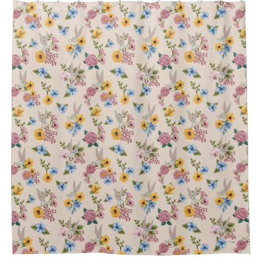 BUGS BUNNY™ Floral Embroidery Pattern シャワーカーテン (正面)