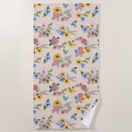 BUGS BUNNY™ Floral Embroidery Pattern ビーチタオル (正面)