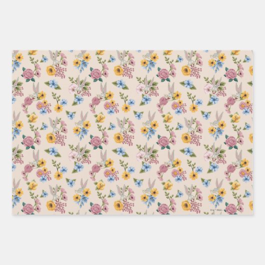 BUGS BUNNY™ Floral Embroidery Pattern ラッピングペーパーシート (正面)