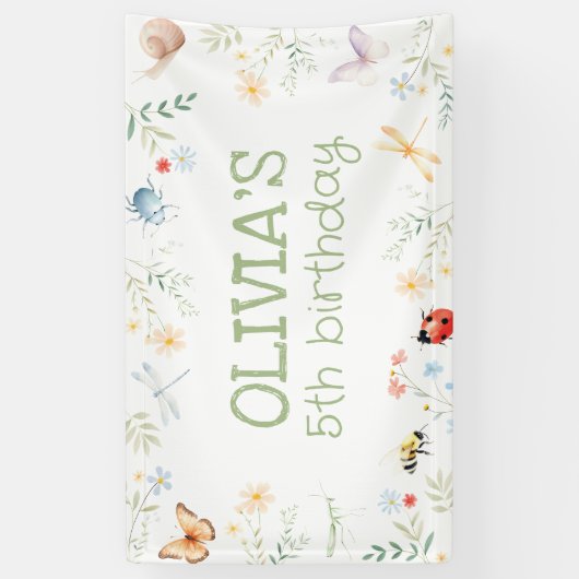 Bugs Girl Birthday Backdrop Insect Party Banner 横断幕 (縦)