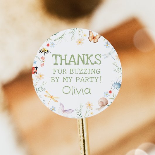 Bugs Girl Birthday Insect Party Stickers ラウンドシール