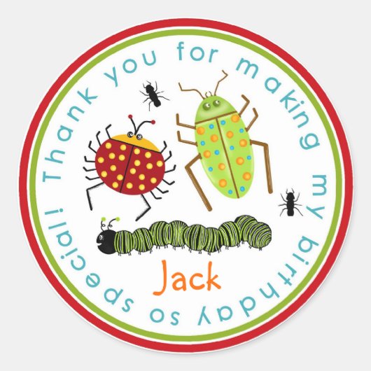 Bugs Insects Ladybugs Ants Birthday Favor Stickers ラウンドシール (正面)