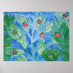 Bugs On 葉 Water Color Poster ポスター