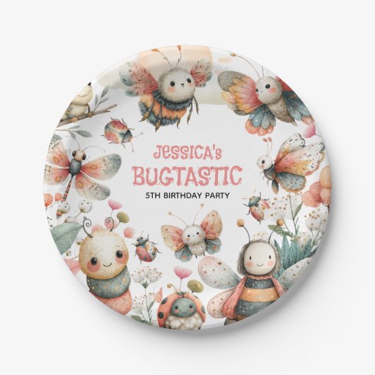 BUGTASTIC インセクト かわいい虫の子供の誕生日パーティー ペーパープレート (正面)