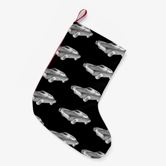 Buick Rivieraの白黒1967年のポップアート スモールクリスマスストッキング (正面 (吊り時))