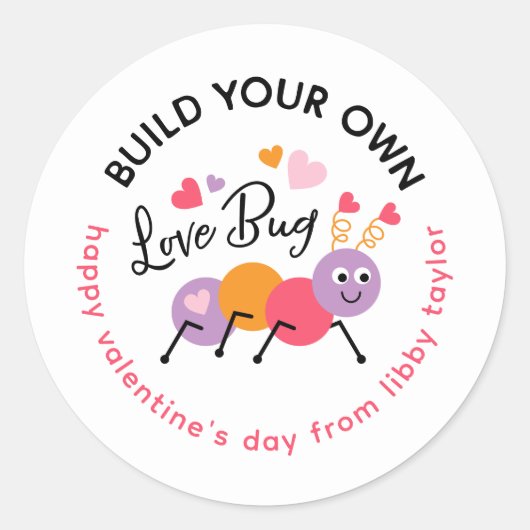 Build a Love Bug Playdough Valentine Label ラウンドシール (正面)