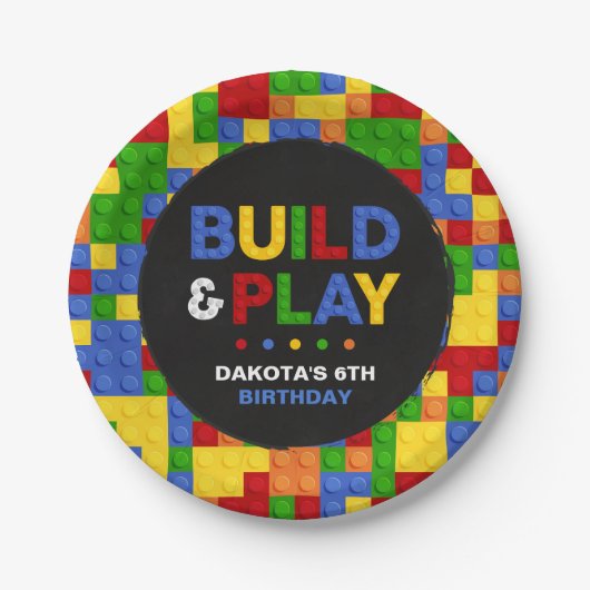 Build & Bricks Boy遊誕生日紙プレート ペーパープレート (正面)