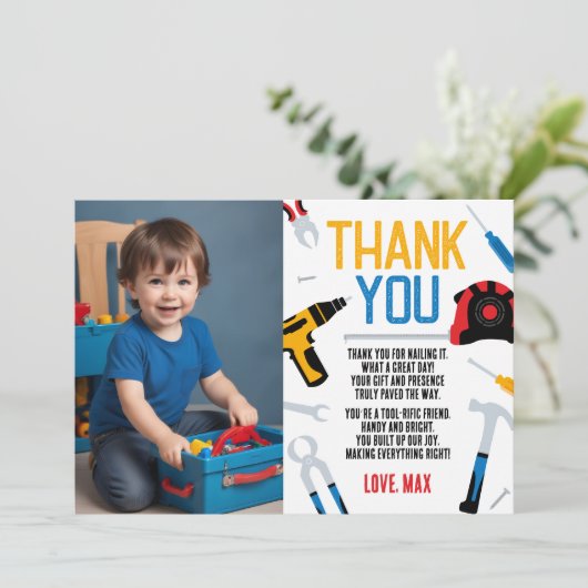 Builder誕生日サンキューカード、ツールありがとう 招待状 (スタンド正面)