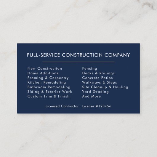 Builder Navy Blue Gold Photo Construction 名刺 (裏面)