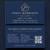 Builder Navy Blue Gold QR Code Construction  名刺