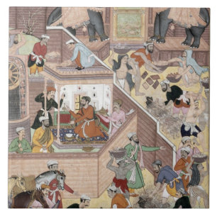buildinを点検する皇帝Akbar (r.1556-1605) タイル