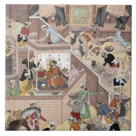 buildinを点検する皇帝Akbar (r.1556-1605) タイル (正面)