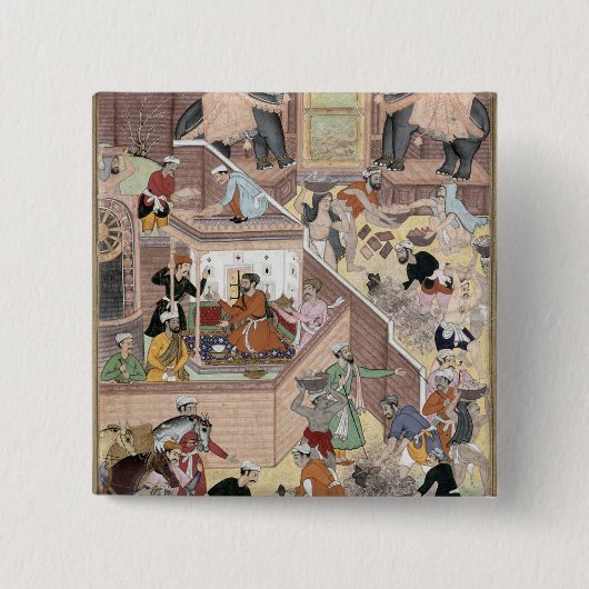 buildinを点検する皇帝Akbar (r.1556-1605) 缶バッジ (正面)