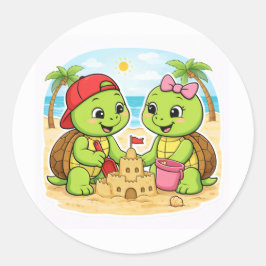 Building a sandcastle by the sea ラウンドシール