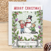 Building a Snowman | Retro Personalized Christmas シーズンカード