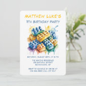 Building Block Splash Boy Birthday Party 招待状 (スタンド正面)