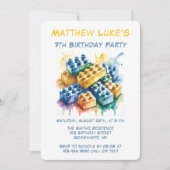 Building Block Splash Boy Birthday Party 招待状 (正面)