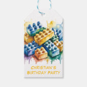 Building Block Splash Boy Birthday Party Thank You ギフトタグ (正面)