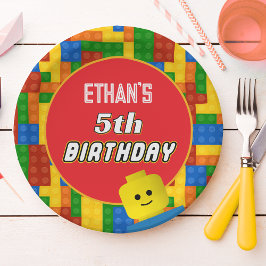 Building Blocks Kids Birthday Colorful Party ペーパープレート
