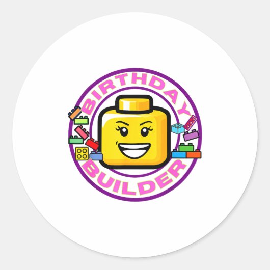 Building Brick Birthday Builder Blocks Bricks Figu ラウンドシール (正面)