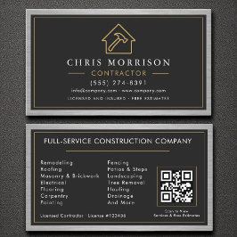 Building Construction Black Faux Metal QR Code 名刺