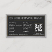 Building Construction Black Faux Metal QR Code 名刺 (裏面)